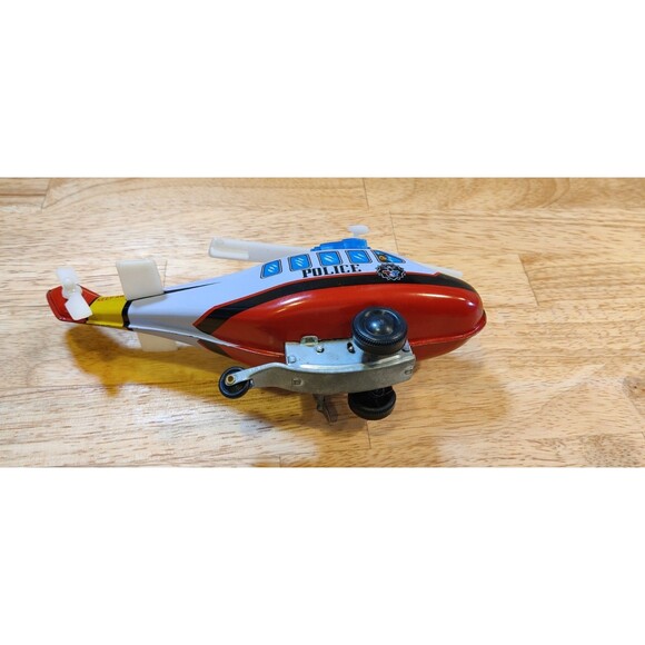 MTU Police Helicopter Wind Up Tin Toy  Korea  Works Sort Of-In Great Shape - Picture 8 of 10